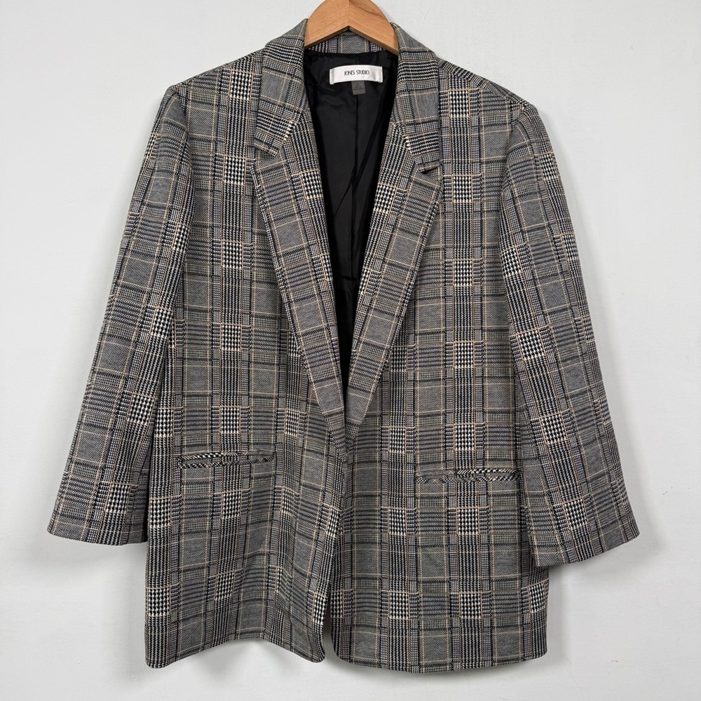 Jones Studio Oversized Black and White Houndstooth Blazer, Size XL